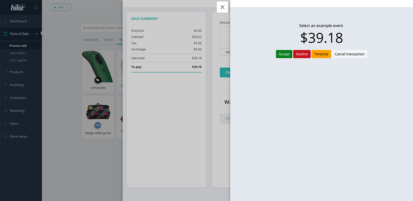 The gateway URL loaded in the payment slider